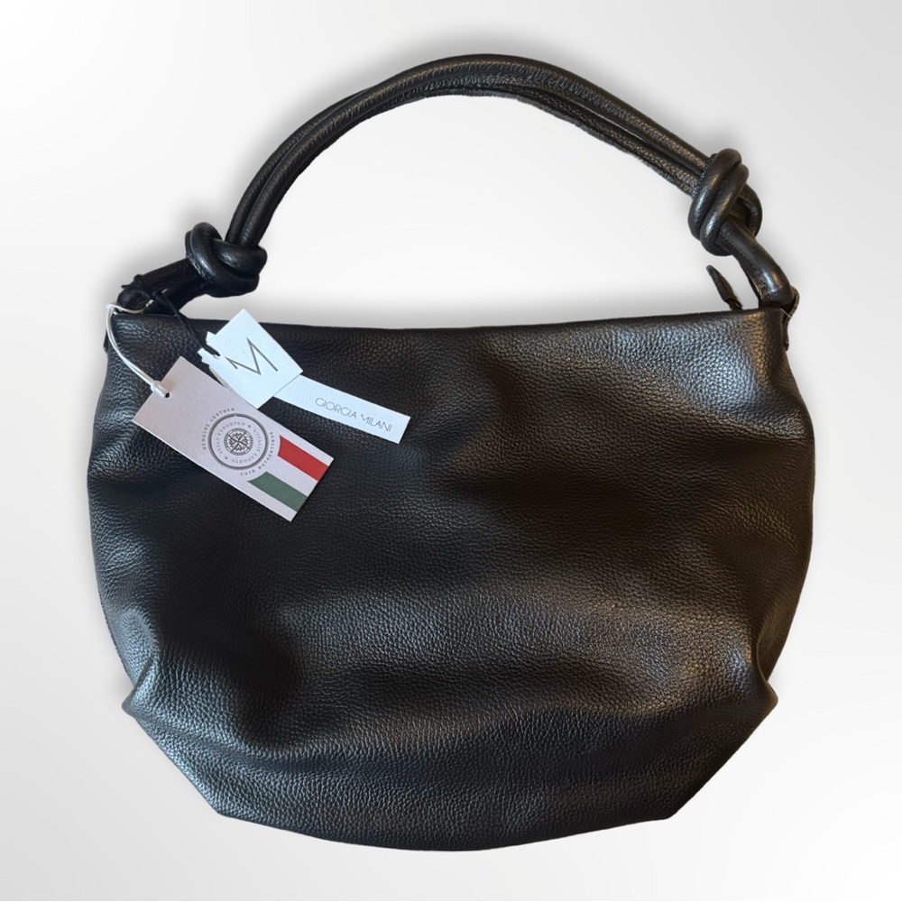 Giorgia Milani Italian Black Leather Hobo – NWT, knotted handle, gold zippers